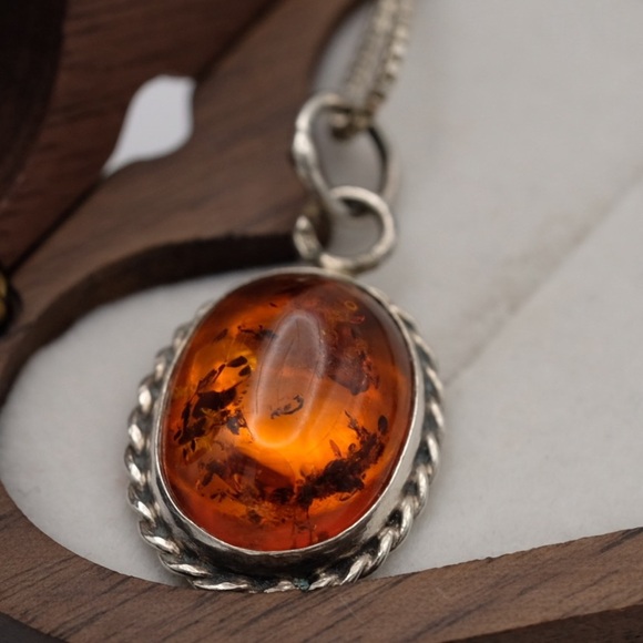 Glowingly Gorgeous Amber Necklace Beauty 🙌🏻✨⏰💭🤝⌛️ Sterling Silver Boho - Picture 1 of 16